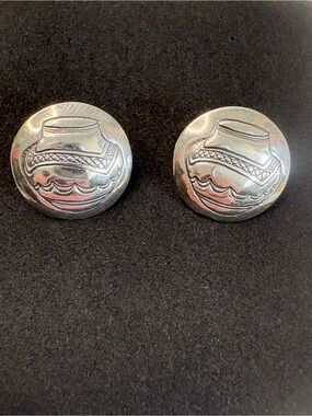 Sterling Silver Pottery Motif Stud Earrings